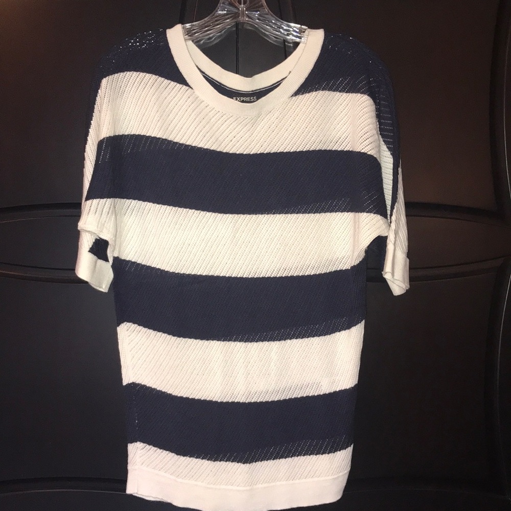 EXPRESS white and navy striped Dolman top. Size M.